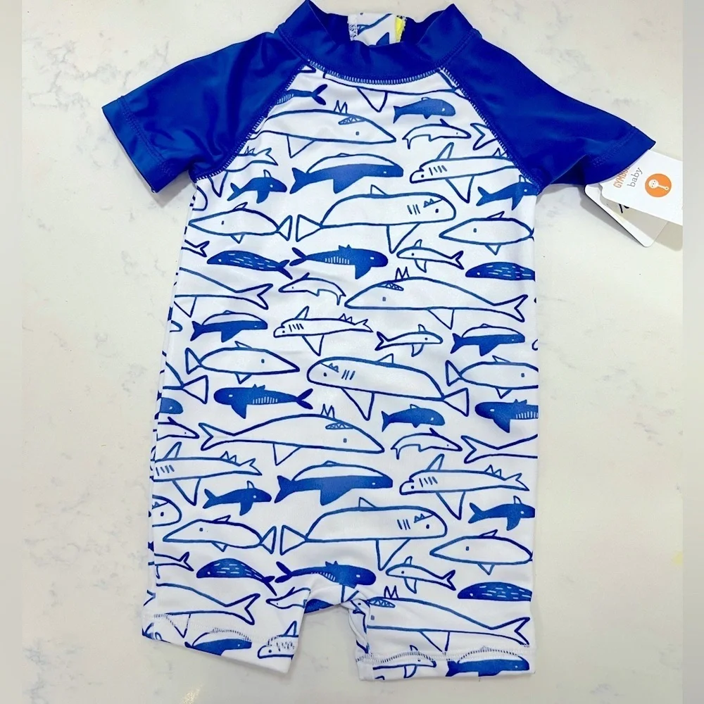 Gymboree Blue and White Rashguard Swim Top